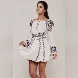new For Love & Lemons Niccola Blush Embroidered Cutout Long Sleeve Mini Dress